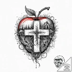 Rotted apple with a worm crawling through it,… – tattoo sketch (№1753691032_0, 28.07.2025 08:23) — tattoovalue.net