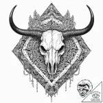 Ox skull resting on ritual altar, tattoo sket… – tattoo sketch (№1753691226_0, 28.07.2025 08:27) — tattoovalue.net