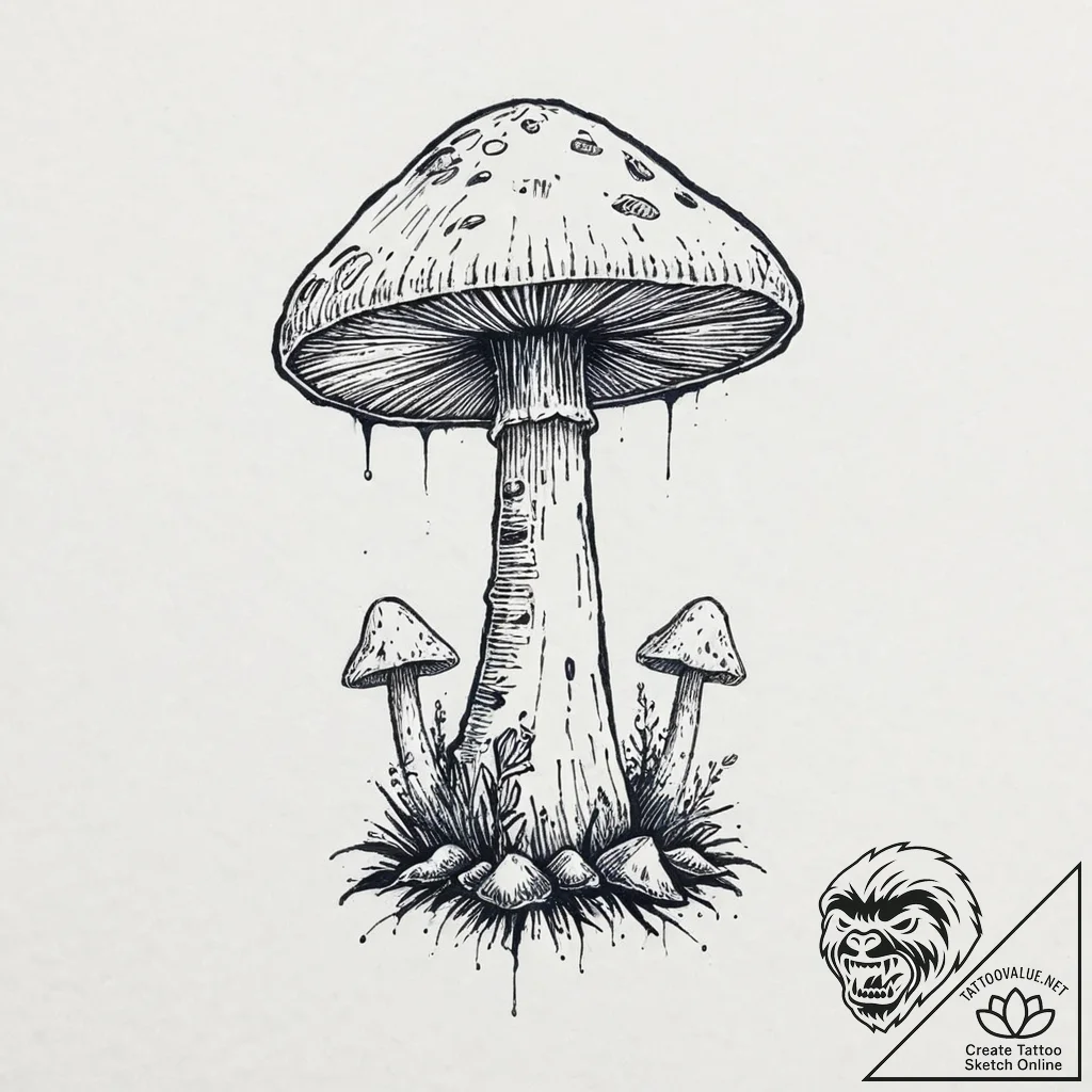 A mystical blue mushroom glowing in a dark fo... - tattoo sketch (№1753691808_0, 28.07.2025 08:36) — tattoovalue.net