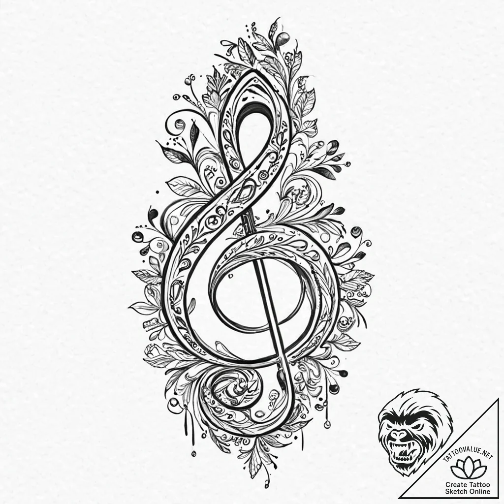 Treble clef, tattoo sketch design, minimalist... - tattoo sketch (№1753692003_0, 28.07.2025 08:40) — tattoovalue.net