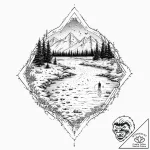 Engraved key beneath frozen river, ink illust… – tattoo sketch (№1753692390_0, 28.07.2025 08:46) — tattoovalue.net