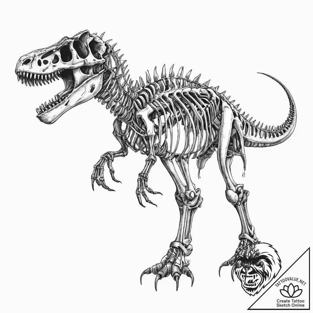 Dinosaur skeleton reanimated with mechanical... - tattoo sketch (№1753693170_0, 28.07.2025 08:59) — tattoovalue.net