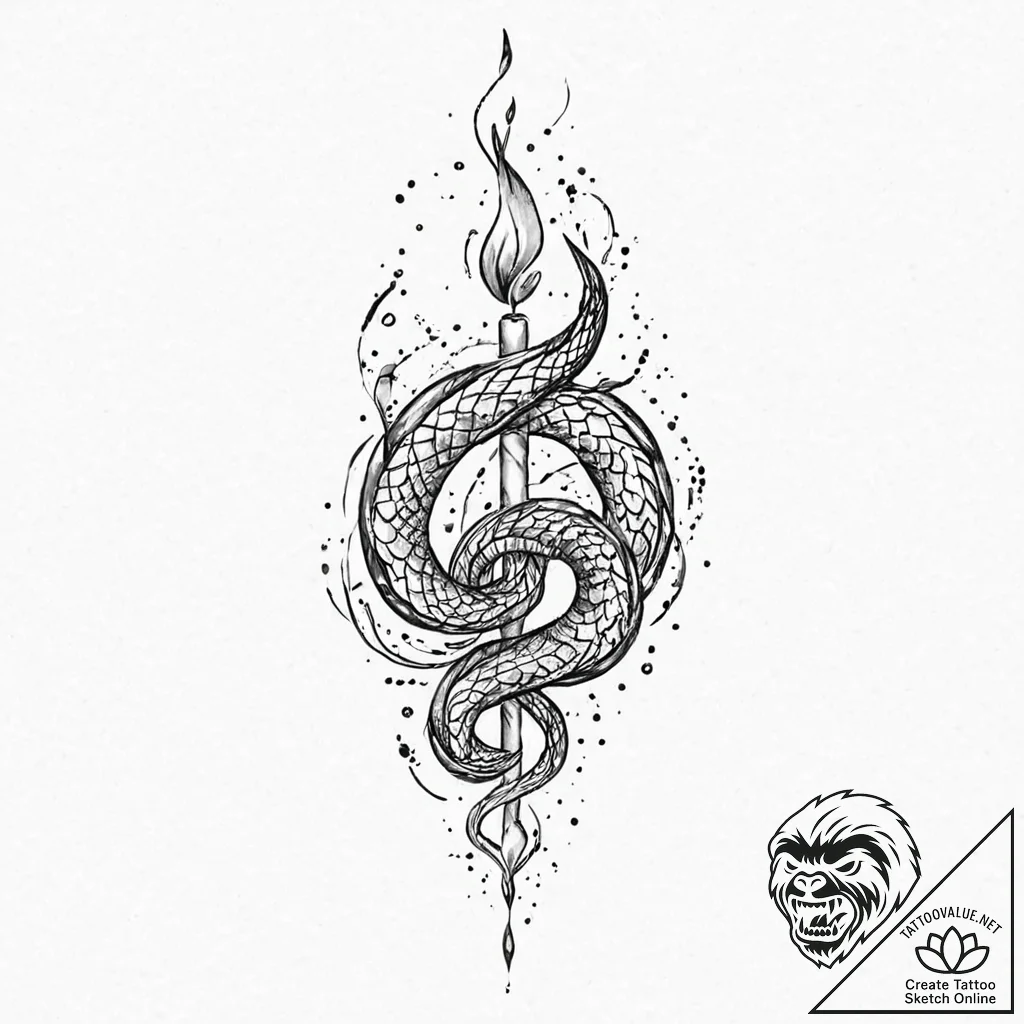 Candle flame forming serpent, tattoo sketch d... - tattoo sketch (№1753694186_0, 28.07.2025 09:16) — tattoovalue.net
