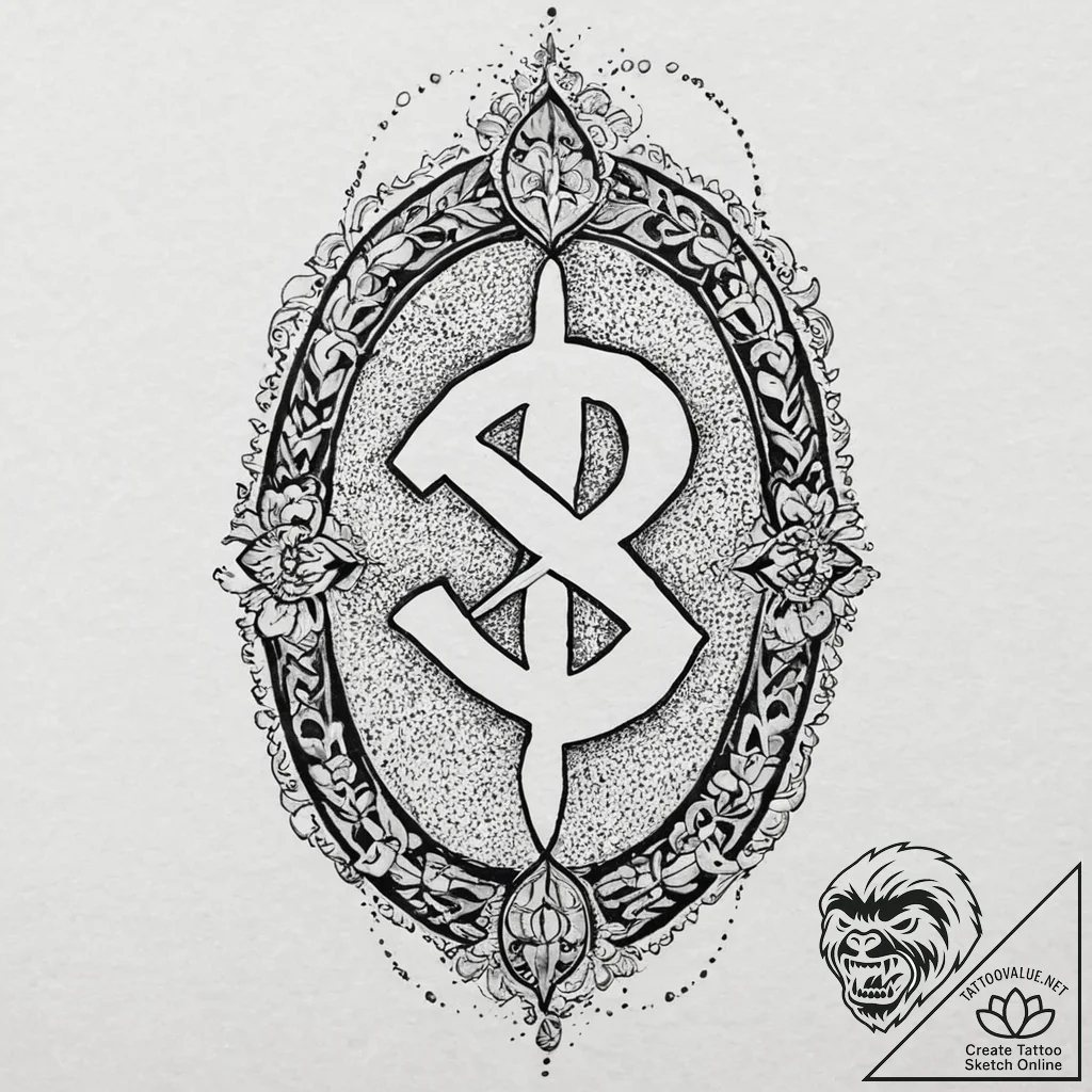 Orcish rune stone glowing in dark, tattoo lin... - tattoo sketch (№1753694576_0, 28.07.2025 09:22) — tattoovalue.net