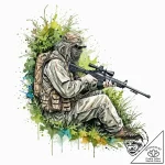 Sniper in a ghillie suit, almost invisible in… – tattoo sketch (№1753694771_0, 28.07.2025 09:26) — tattoovalue.net