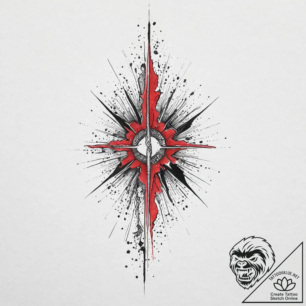 Zircon blade beneath spectral rift, ink illus... - tattoo sketch (№1753694966_0, 28.07.2025 09:29) — tattoovalue.net