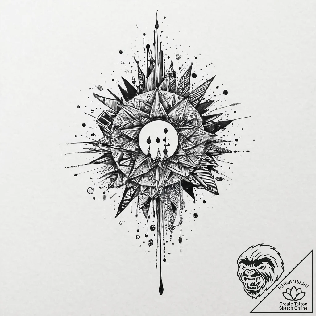 Cosmic mirror shattering mid-air, tattoo sket... - tattoo sketch (№1753695557_0, 28.07.2025 09:39) — tattoovalue.net