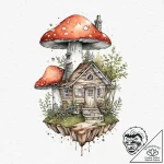 Cottagecore aesthetic: tiny mushroom house, t… – tattoo sketch (№1753695757_0, 28.07.2025 09:42) — tattoovalue.net