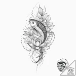 Koi fish circling blooming lotus, tattoo line… – tattoo sketch (№1753696540_0, 28.07.2025 09:55) — tattoovalue.net