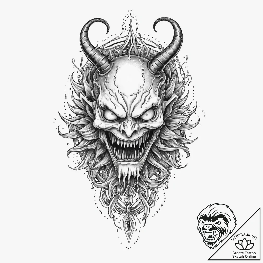 Aquatic demon with glowing eyes, tattoo sketc... - tattoo sketch (№1753696734_0, 28.07.2025 09:58) — tattoovalue.net