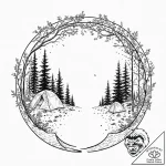 Doorway in a forest opening to a cosmic scene… – tattoo sketch (№1753697115_0, 28.07.2025 10:05) — tattoovalue.net