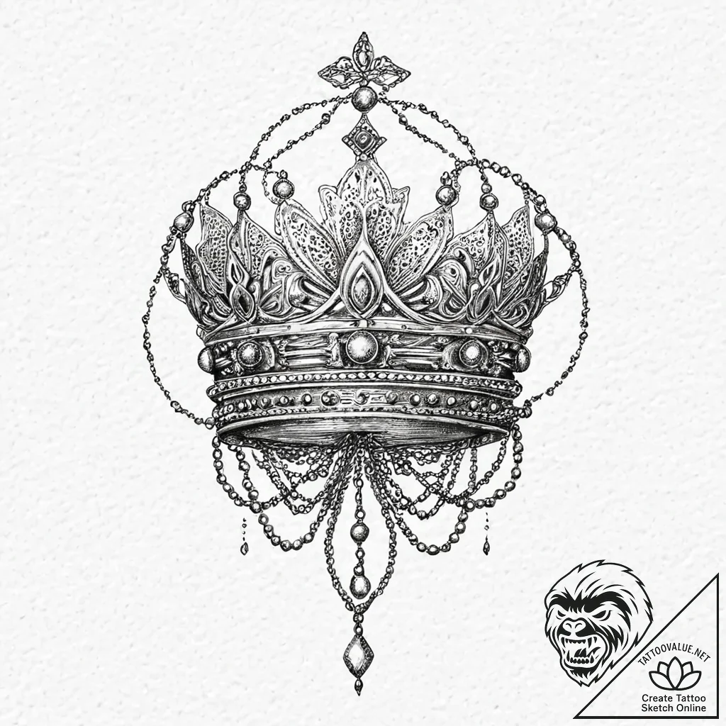 Chain-bound crown levitating, tattoo drawing... - tattoo sketch (№1753697721_0, 28.07.2025 10:15) — tattoovalue.net