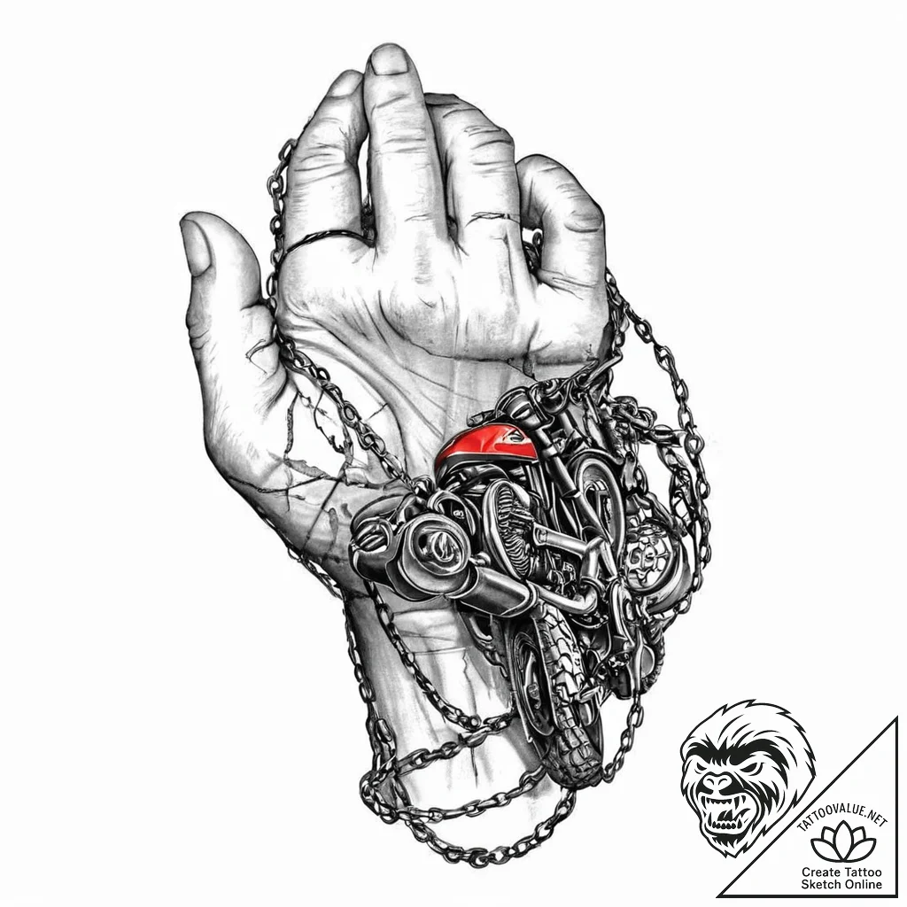 Motorcycle chain wrapped around a clenched fi... - tattoo sketch (№1753697919_0, 28.07.2025 10:18) — tattoovalue.net