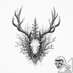 Antler growing into a gnarled, leafless tree,… – tattoo sketch (№1753698127_0, 28.07.2025 10:22) — tattoovalue.net