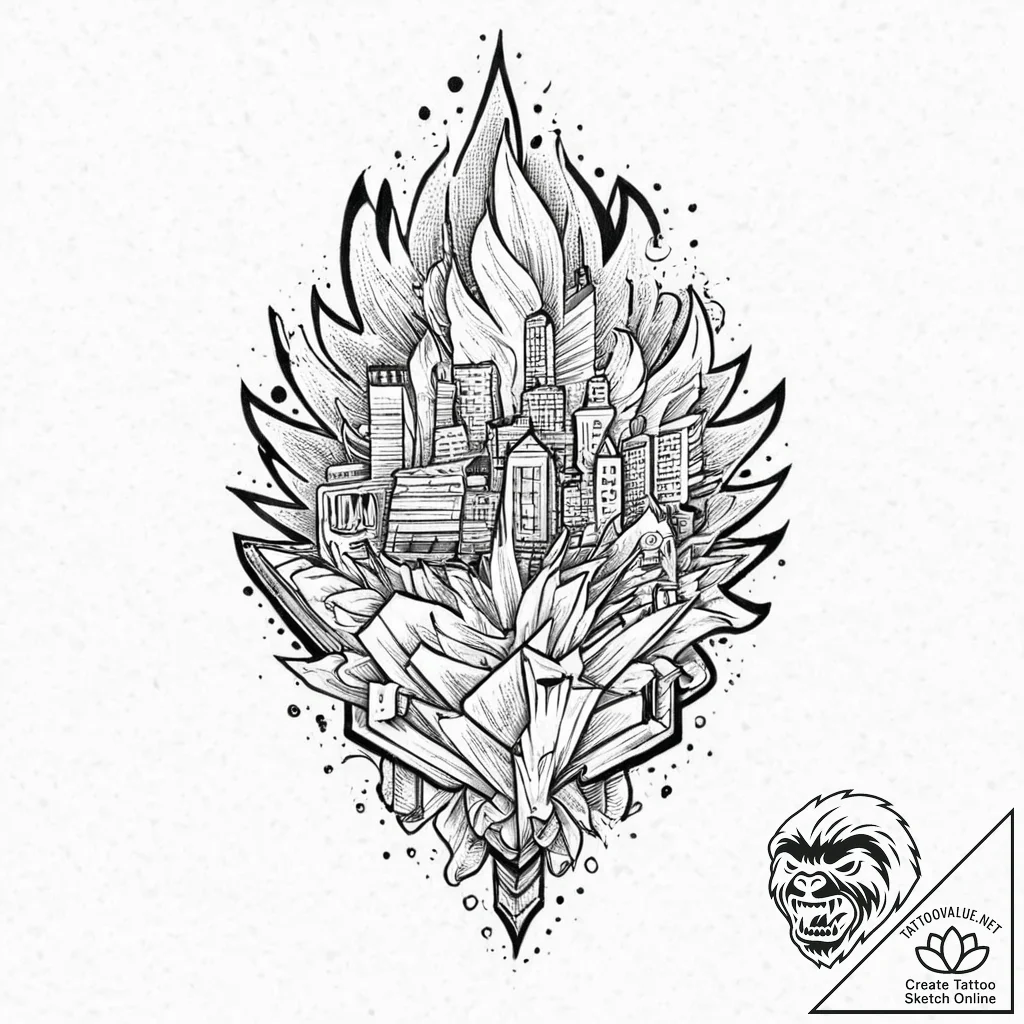Quartz relic beneath burning sky, tattoo draw... - tattoo sketch (№1753699133_0, 28.07.2025 10:38) — tattoovalue.net