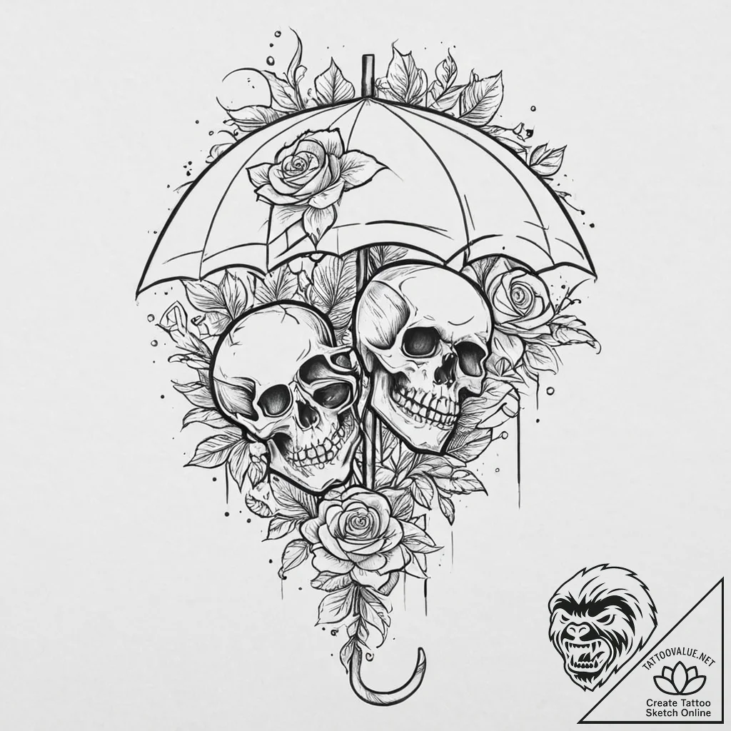 A detailed broken umbrella, useless,, concept... - tattoo sketch (№1753699715_0, 28.07.2025 10:48) — tattoovalue.net