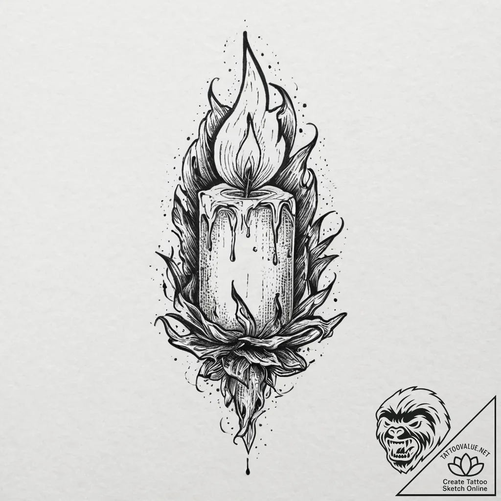Animated candle with screaming flame, tattoo... - tattoo sketch (№1753700103_0, 28.07.2025 10:55) — tattoovalue.net