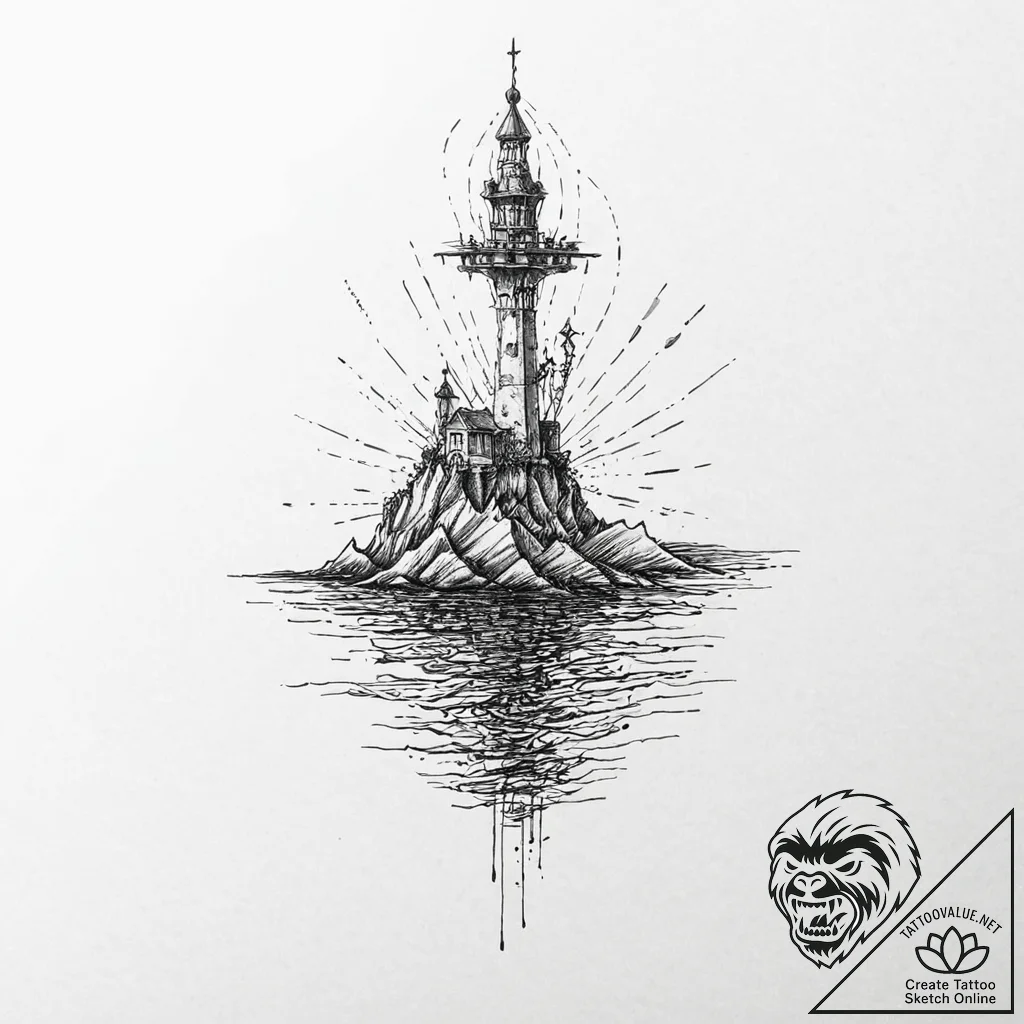 Black sea with bone spires, artistic tattoo s... - tattoo sketch (№1753700297_0, 28.07.2025 10:58) — tattoovalue.net