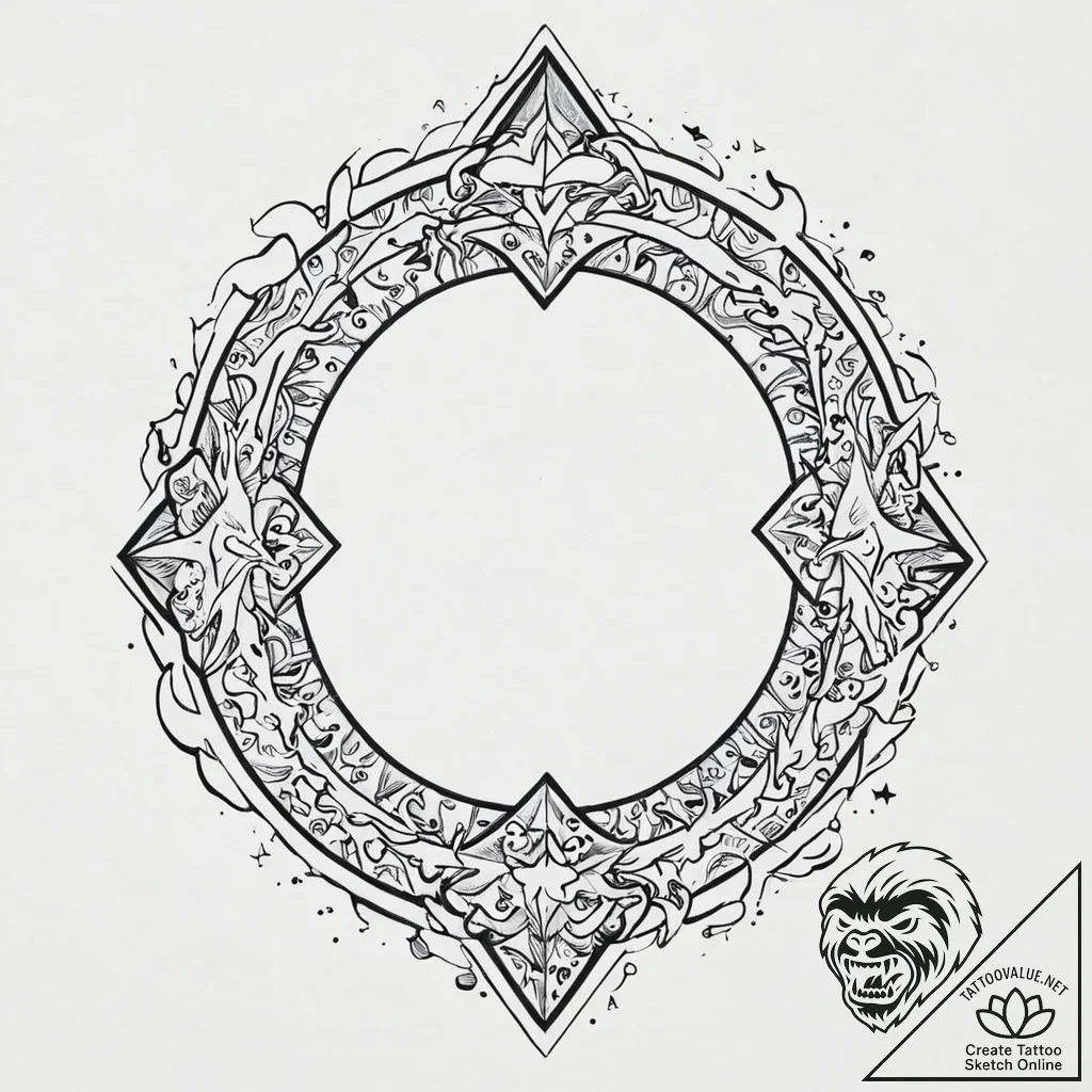 Burning arch beneath shattered stars, tattoo... - tattoo sketch (№1753700491_0, 28.07.2025 11:01) — tattoovalue.net