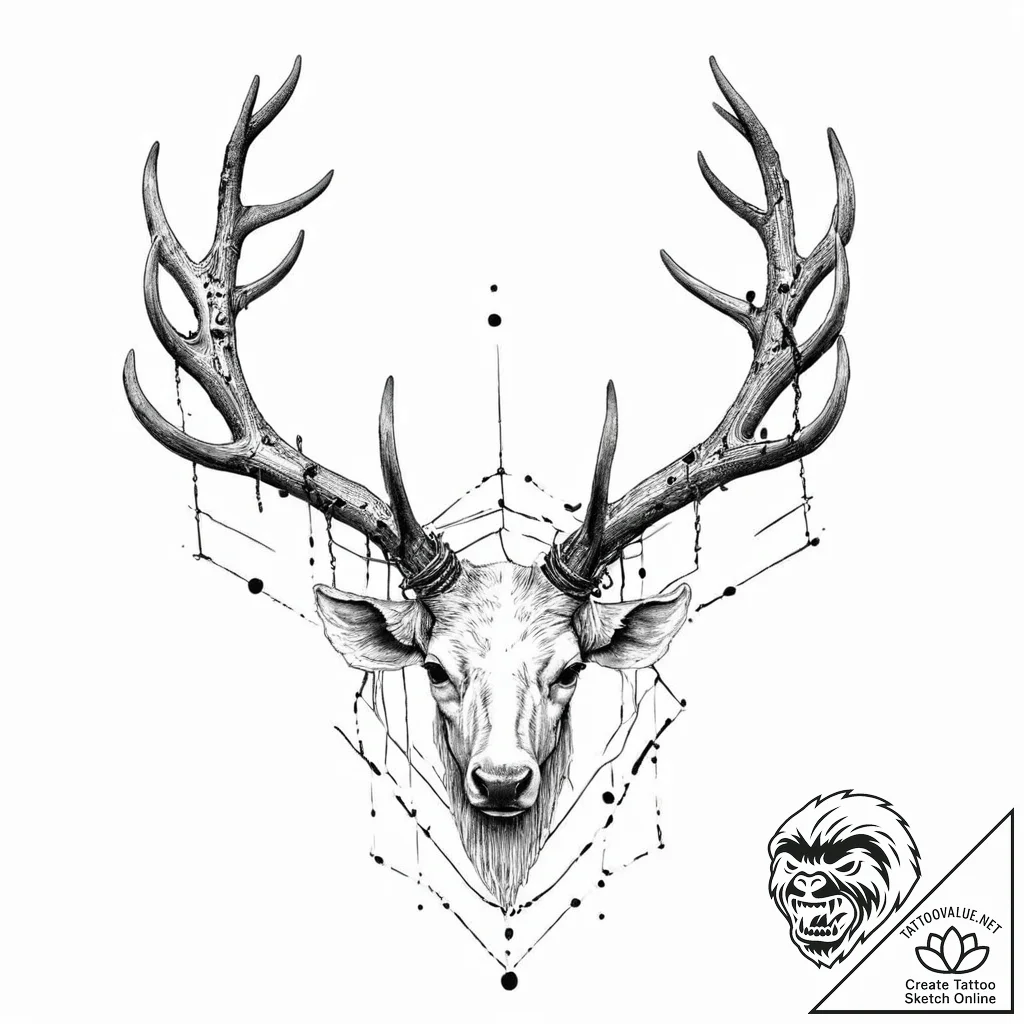 Bloodied antlers wrapped in wire, ink illustr... - tattoo sketch (№1753701267_0, 28.07.2025 11:14) — tattoovalue.net