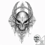 Scarab mask beneath burning sky, artistic tat… – tattoo sketch (№1753702049_0, 28.07.2025 11:27) — tattoovalue.net