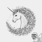Unicorn with a horn of spiraling darkness, ta… – tattoo sketch (№1753702240_0, 28.07.2025 11:30) — tattoovalue.net