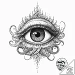 Kraken eye beneath frozen sea, ink illustrati… – tattoo sketch (№1753702431_0, 28.07.2025 11:33) — tattoovalue.net