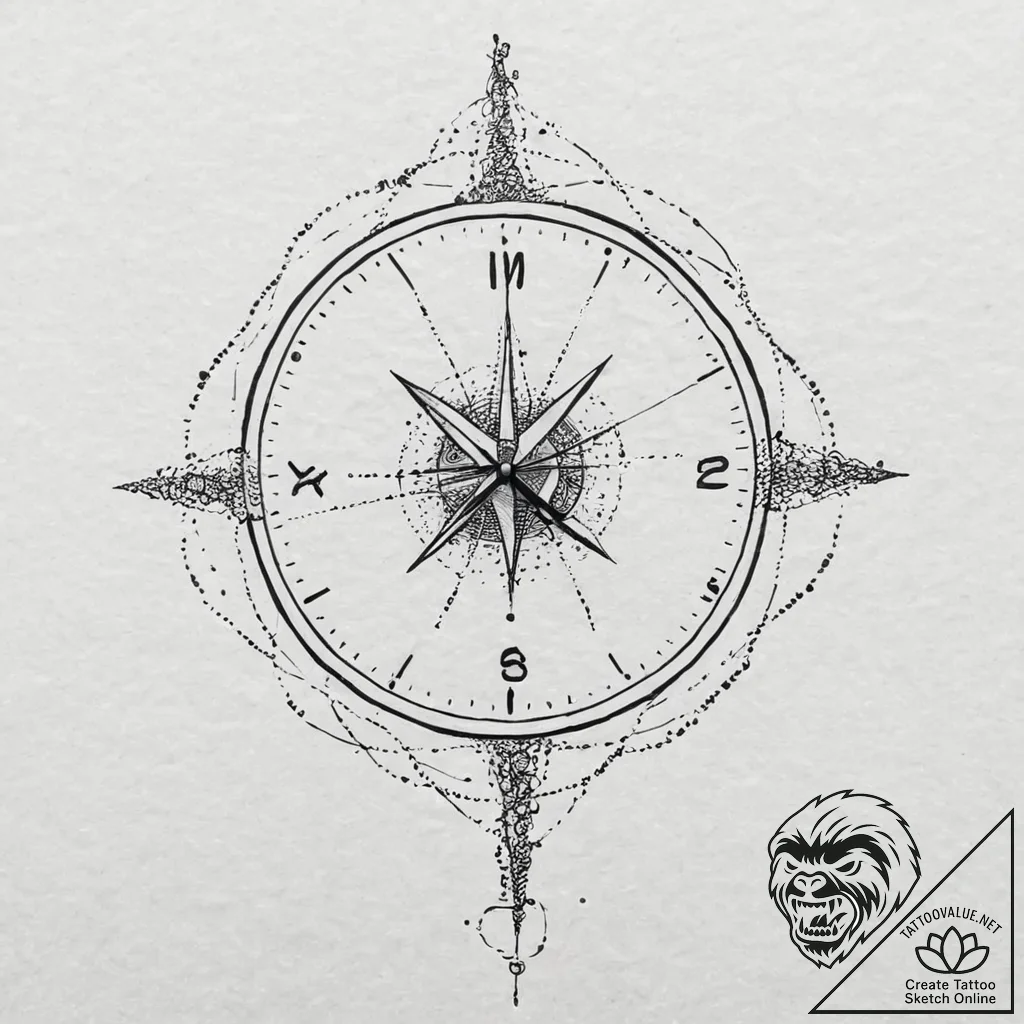 Atomic clock melting through void, tattoo lin... - tattoo sketch (№1753703003_0, 28.07.2025 11:43) — tattoovalue.net
