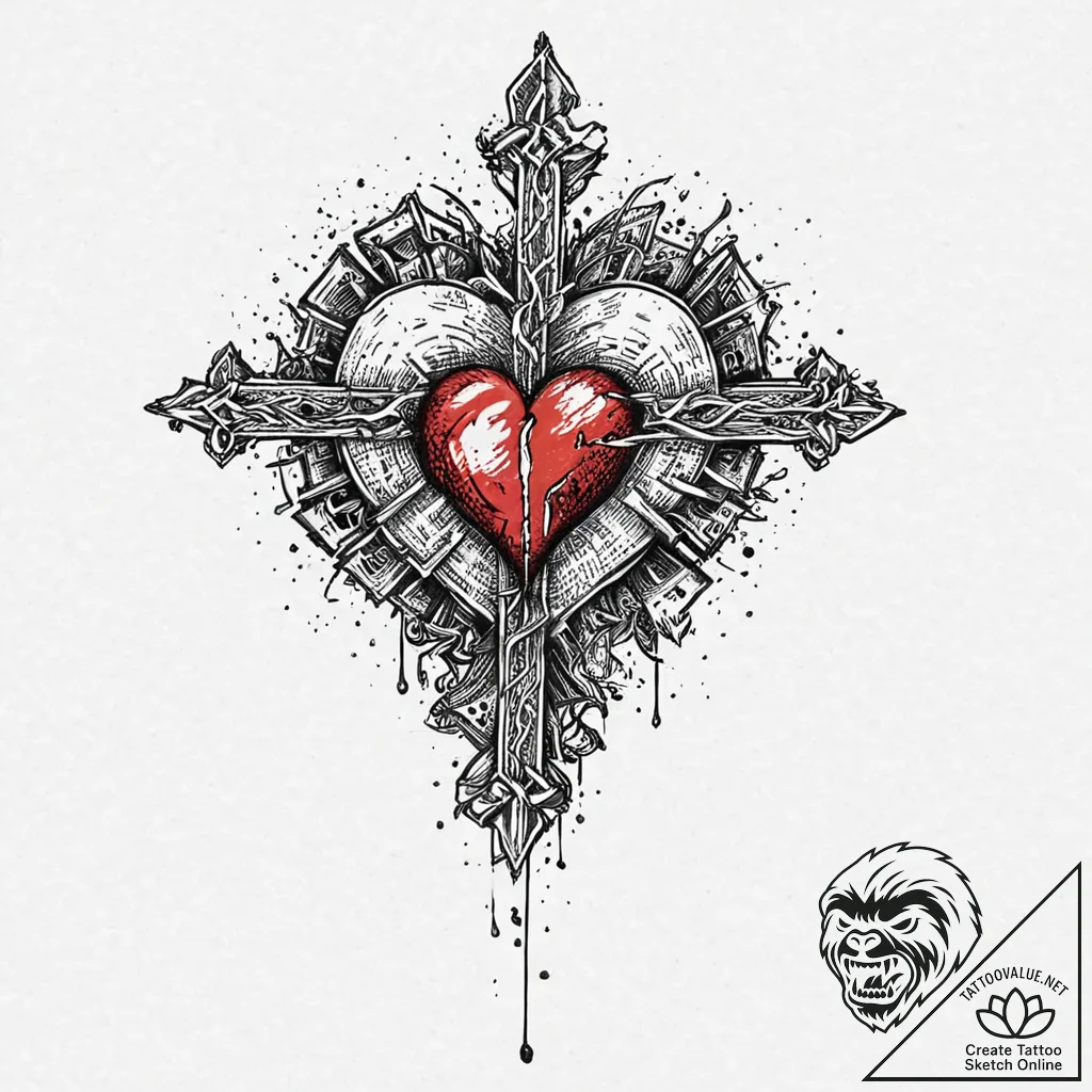 Broken heart symbol in 8-bit pixel art style,... - tattoo sketch (№1753703200_0, 28.07.2025 11:46) — tattoovalue.net