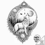 Apocalyptic wolf howling at crimson moon, ink… – tattoo sketch (№1753703606_0, 28.07.2025 11:53) — tattoovalue.net