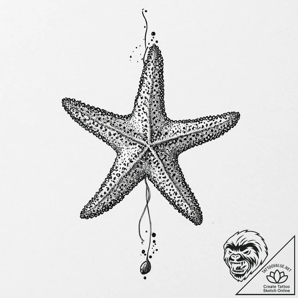 Starfish, ink illustration for tattoo, linewo... - tattoo sketch (№1753704025_0, 28.07.2025 12:00) — tattoovalue.net