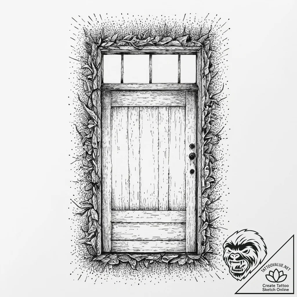 Panic room door, heavily bolted, with scratch... - tattoo sketch (№1753704229_0, 28.07.2025 12:03) — tattoovalue.net