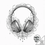 Headphones with visible sound waves flowing o… – tattoo sketch (№1753704626_0, 28.07.2025 12:10) — tattoovalue.net