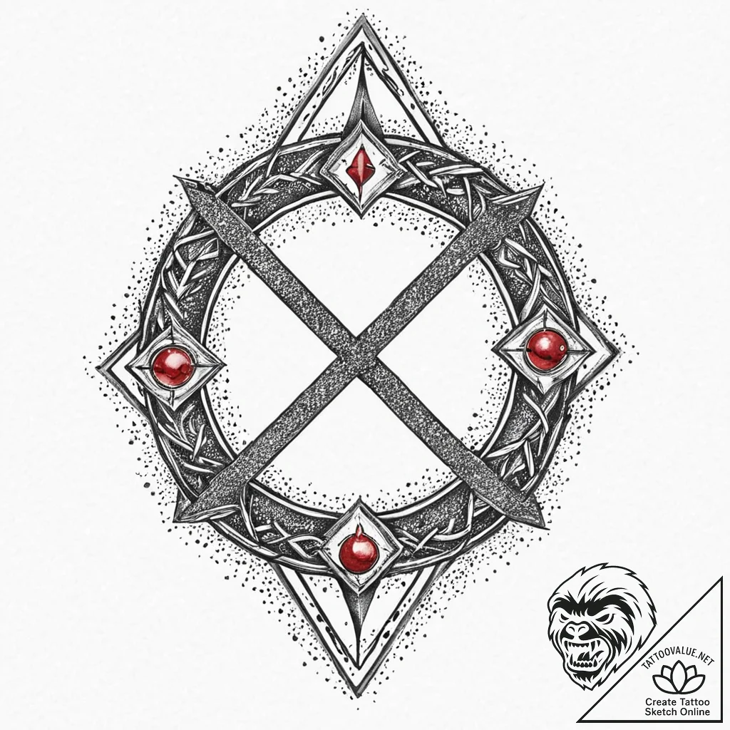 Twilight rune beneath celestial gate, ink ill... - tattoo sketch (№1753704822_0, 28.07.2025 12:13) — tattoovalue.net