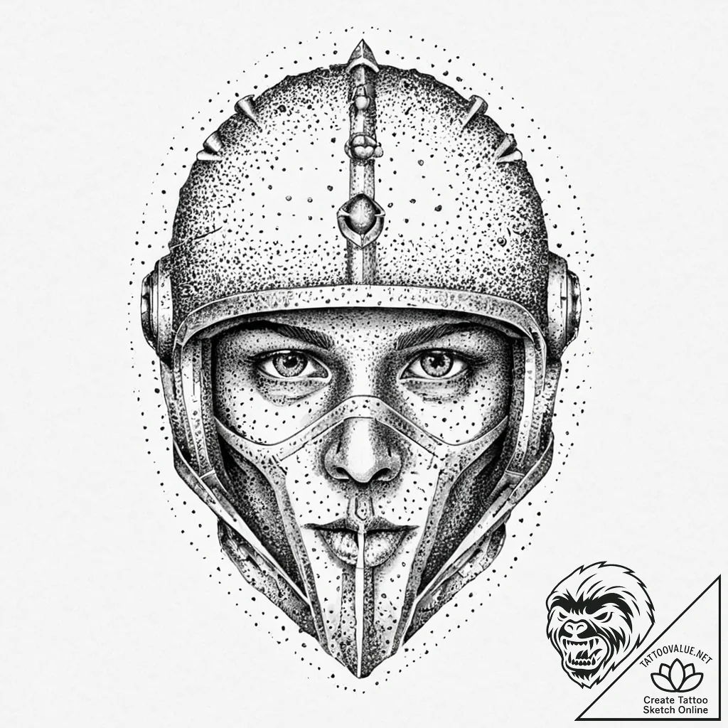 Silver helm beneath crimson veil, tattoo sket... - tattoo sketch (№1753705022_0, 28.07.2025 12:17) — tattoovalue.net
