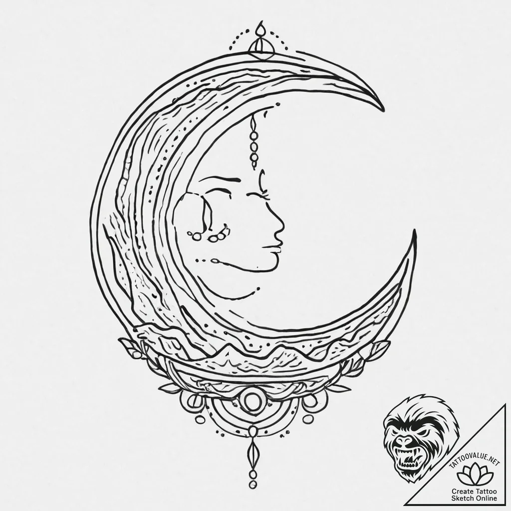 Waning moon with a sleepy, serene face, artis... - tattoo sketch (№1753705435_0, 28.07.2025 12:23) — tattoovalue.net