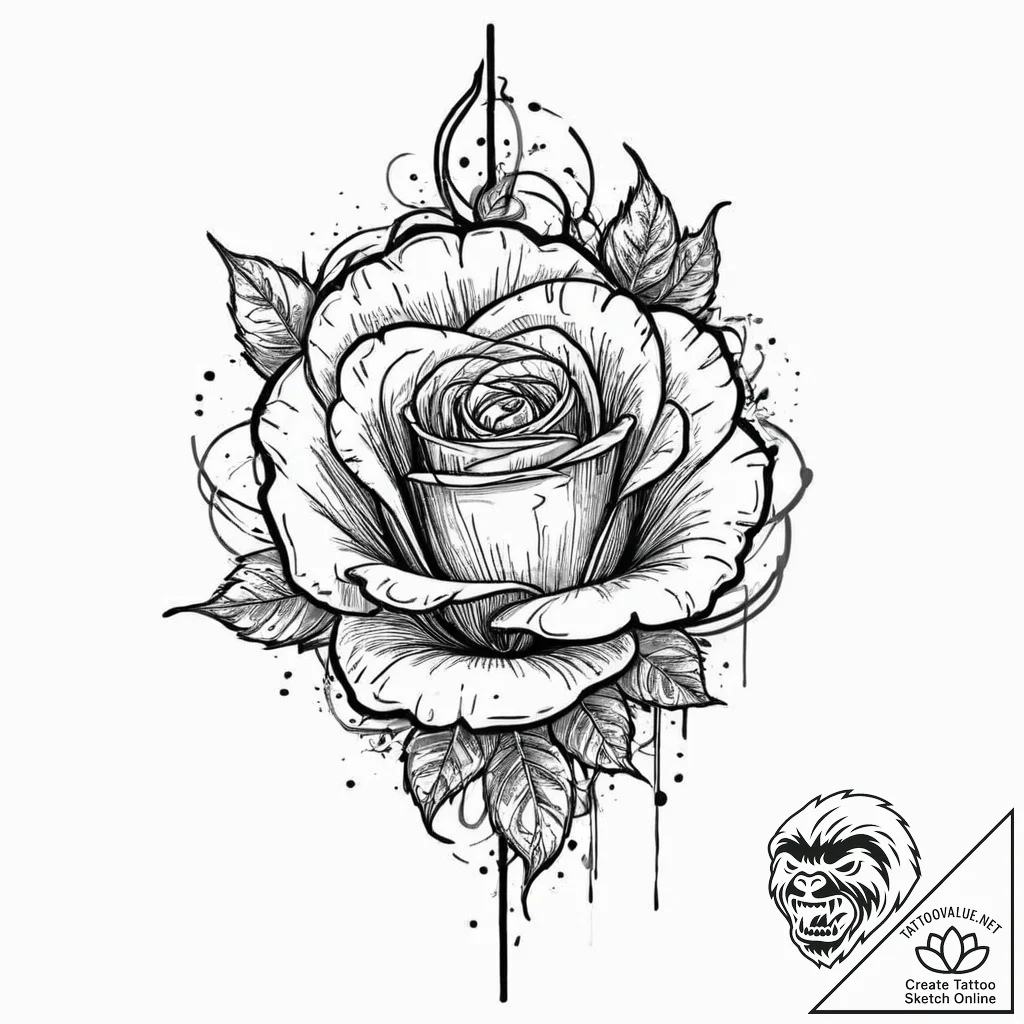 Emerald flames devouring rose, tattoo drawing... - tattoo sketch (№1753705642_0, 28.07.2025 12:27) — tattoovalue.net