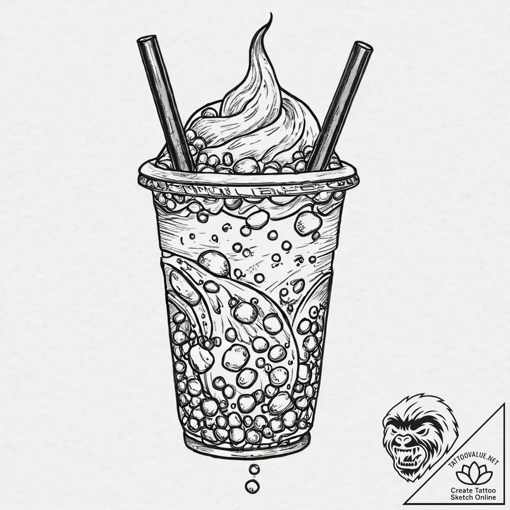 A whimsical bubble tea with colorful pearls,... - tattoo sketch (№1753705843_0, 28.07.2025 12:30) — tattoovalue.net