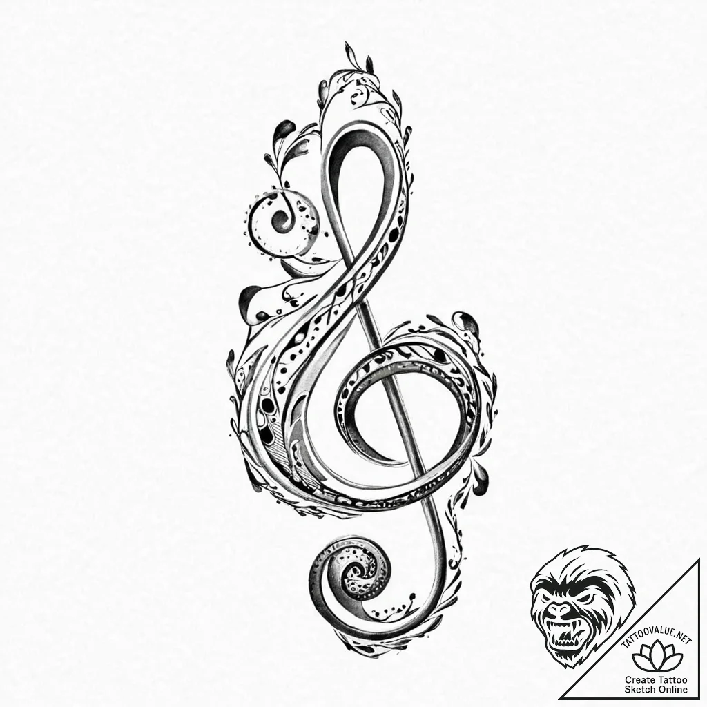 Treble clef - tattoo sketch (№1753706594_0, 28.07.2025 12:43) — tattoovalue.net