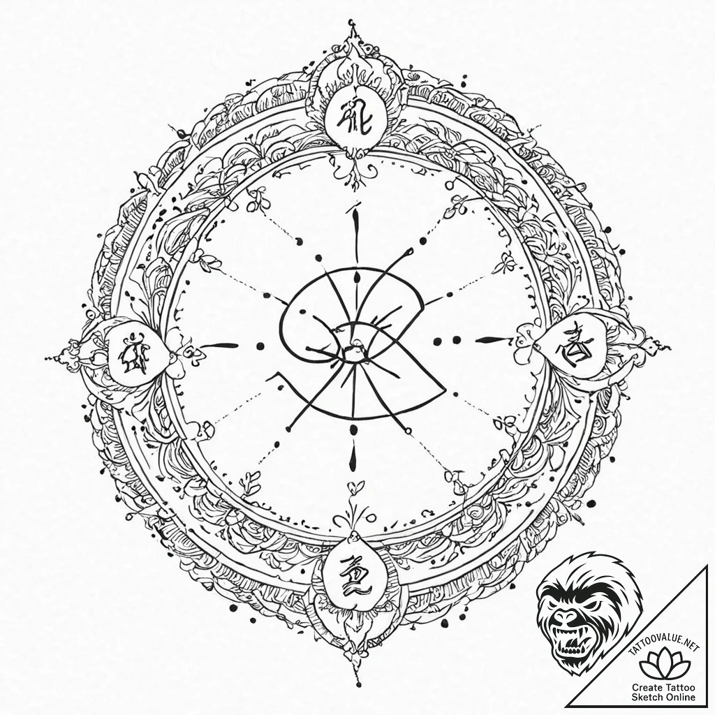 Tattoo sketch a zodiac glyph appearing as a h... - tattoo sketch (№1753706812_0, 28.07.2025 12:46) — tattoovalue.net