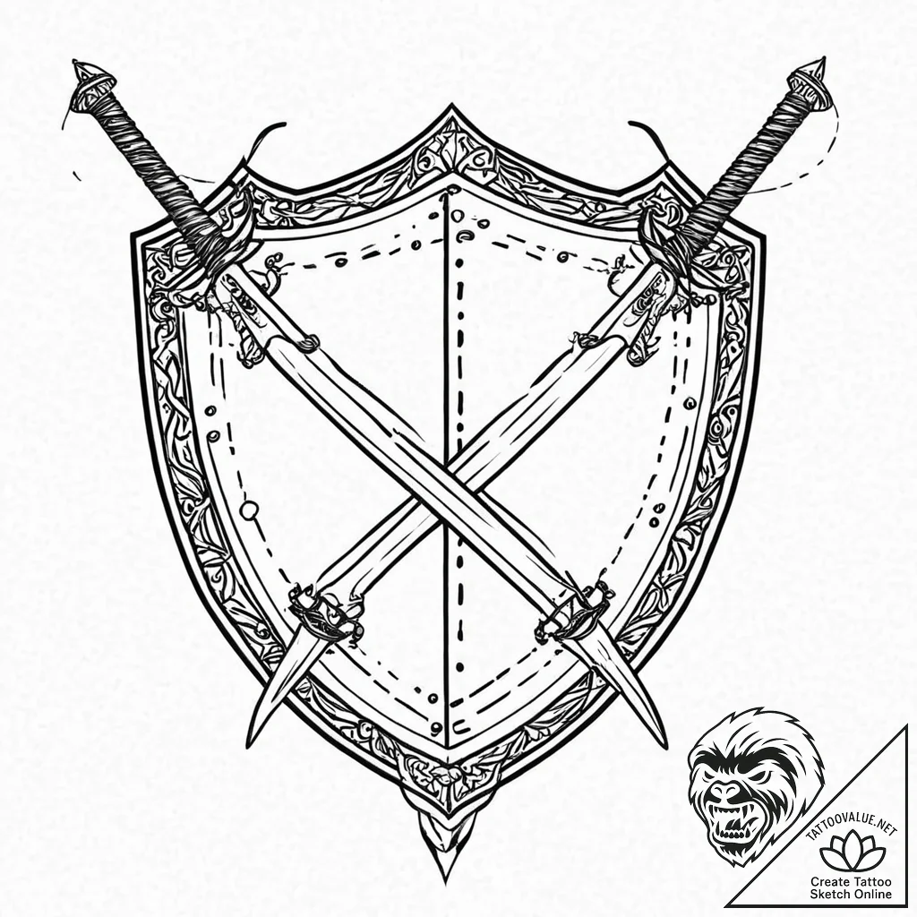 Tattoo design a shield with two crossing swor... - tattoo sketch (№1753707231_0, 28.07.2025 12:53) — tattoovalue.net