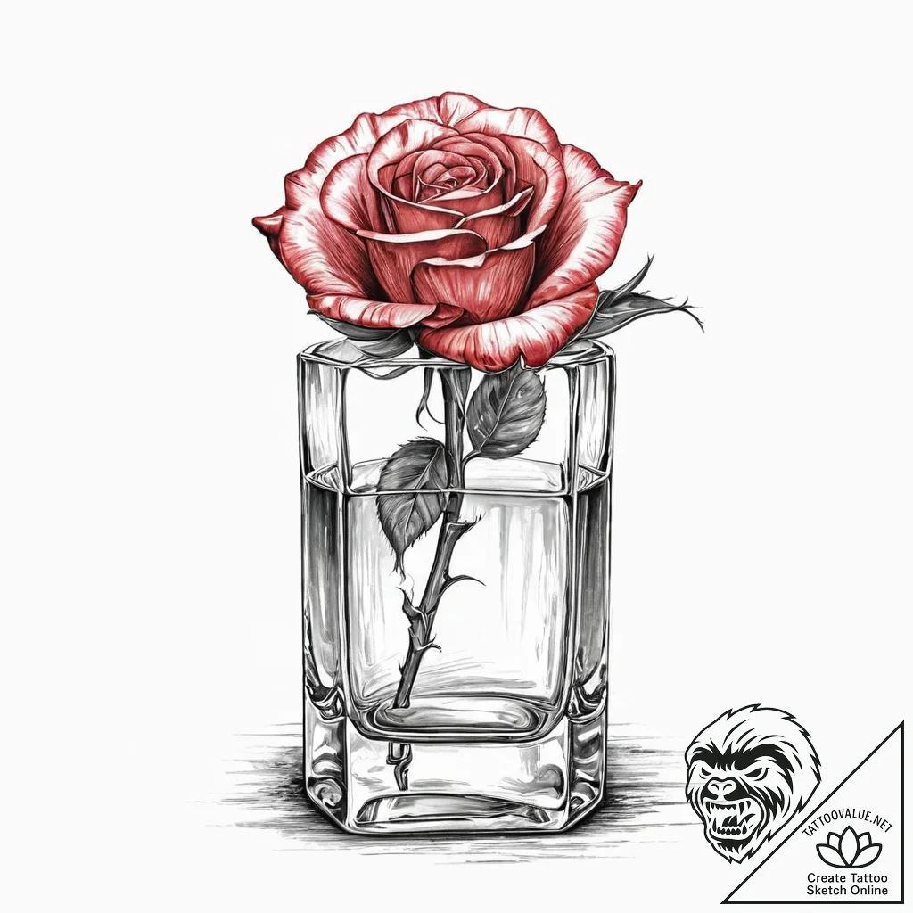 A single, perfect red rose in a crystal vase... - tattoo sketch (№1753707428_0, 28.07.2025 12:57) — tattoovalue.net