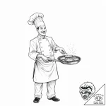 A chef flipping a pancake in a pan. – tattoo sketch (№1753709232_0, 28.07.2025 13:27) — tattoovalue.net