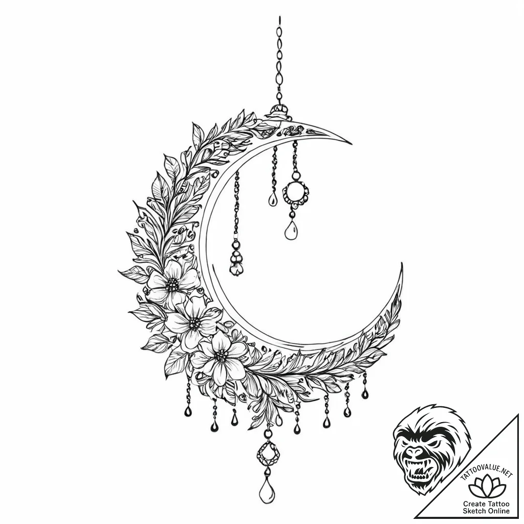Tattoo sketch: an elegant lunitsa (crescent m... - tattoo sketch (№1753709436_0, 28.07.2025 13:30) — tattoovalue.net