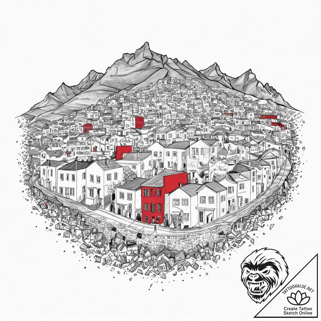 The colorful houses of bo-kaap in cape town,... - tattoo sketch (№1753710629_0, 28.07.2025 13:50) — tattoovalue.net