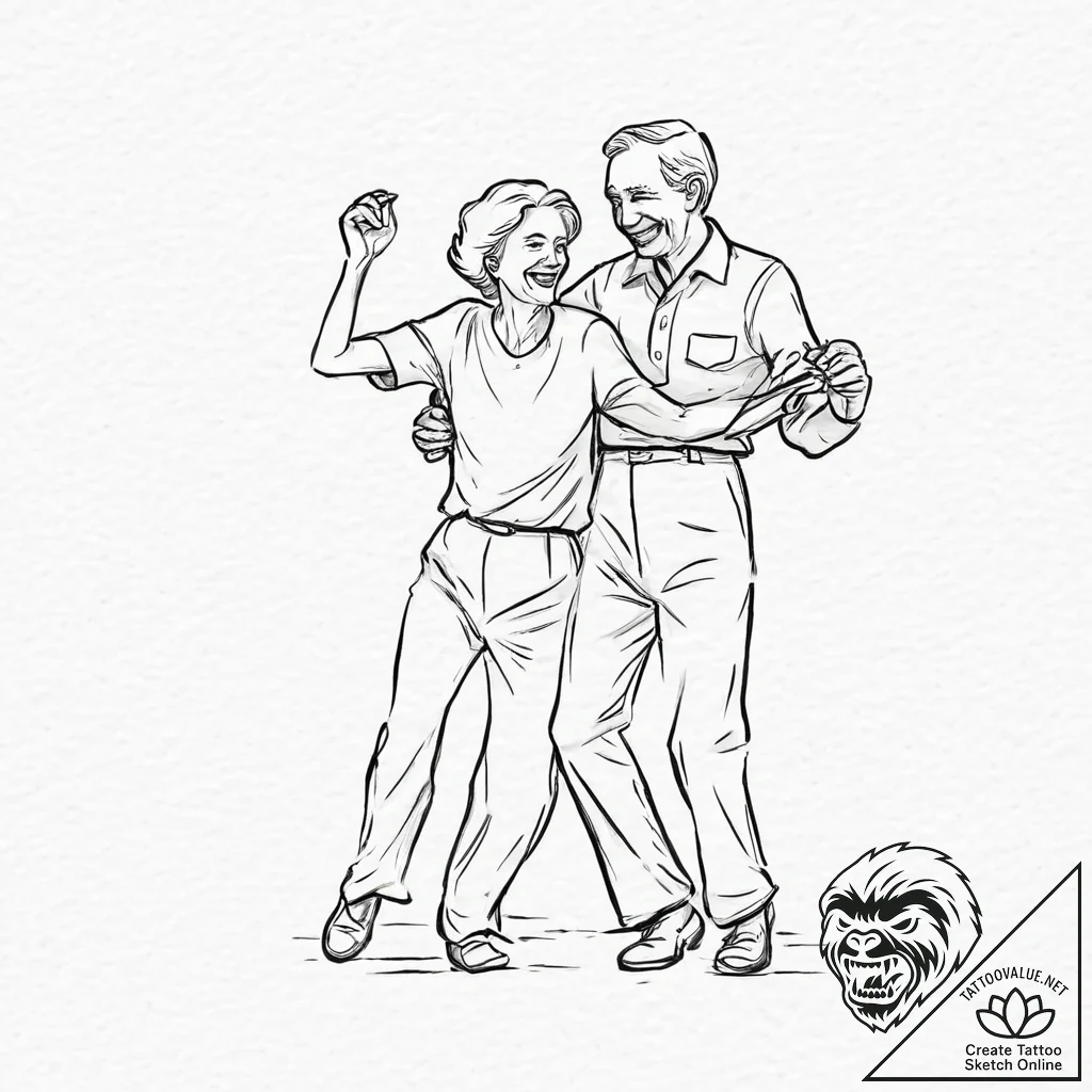 A joyful, candid photo of an old couple danci... - tattoo sketch (№1753711025_0, 28.07.2025 13:57) — tattoovalue.net
