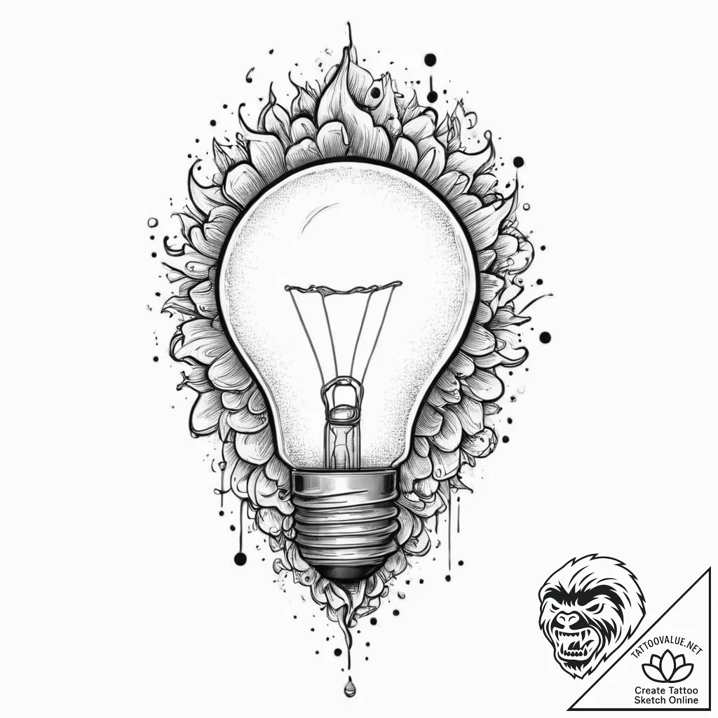 Tattoo design a lightbulb emitting powerful i... - tattoo sketch (№1753713167_0, 28.07.2025 14:32) — tattoovalue.net