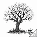 A silhouette of a gnarled, dead tree against… – tattoo sketch (№1753713362_0, 28.07.2025 14:36) — tattoovalue.net