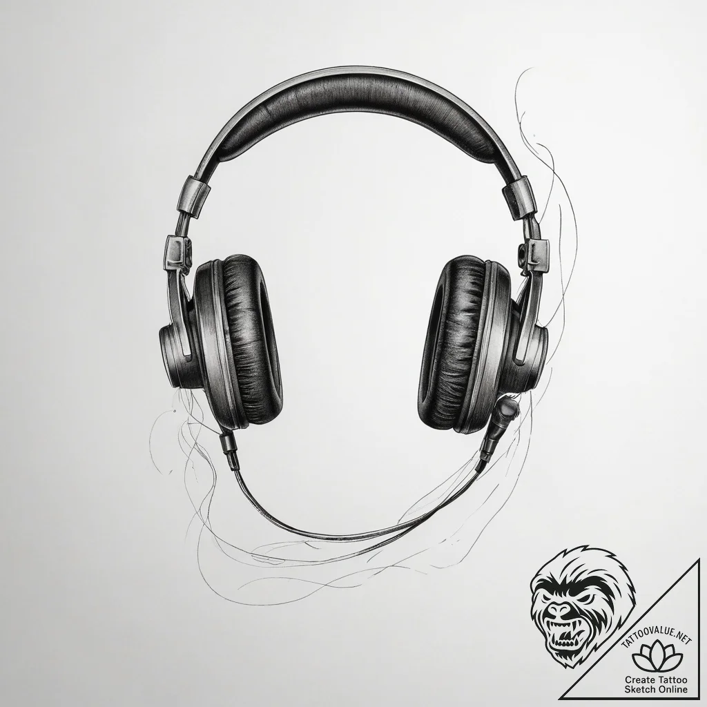 Tattoo sketch a headset microphone with sound... - tattoo sketch (№1753713981_0, 28.07.2025 14:46) — tattoovalue.net