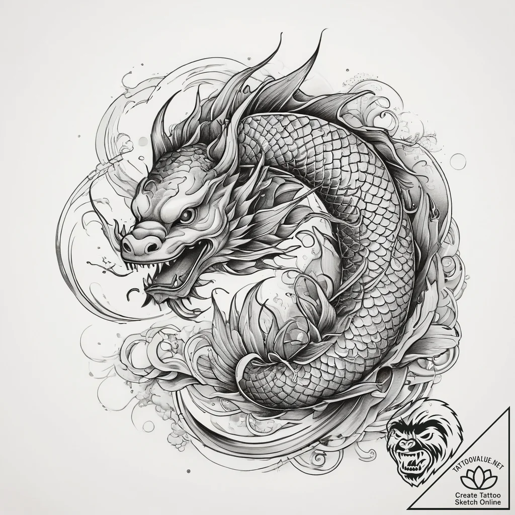 Carp, tattoo line art, irezumi japanese tatto... - tattoo sketch (№1753714566_0, 28.07.2025 14:56) — tattoovalue.net
